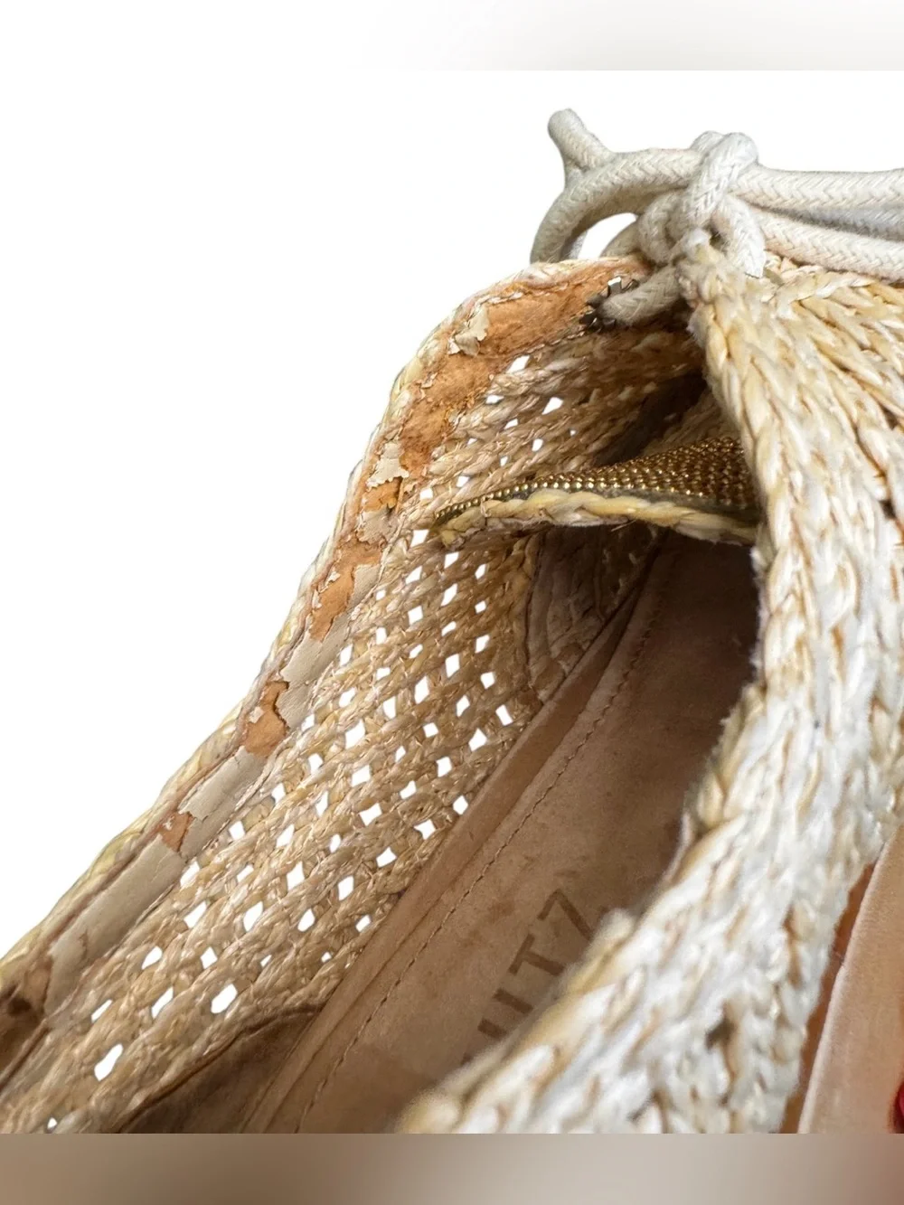 SCHUTZ size 6.5 RARE raffia metal platform lace up espadrilles Oxford shoes